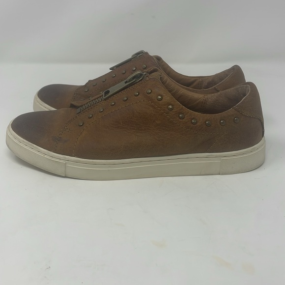Frye & Co. Brown Leather Antique Gold Zipper Studded Sneakers Size 7